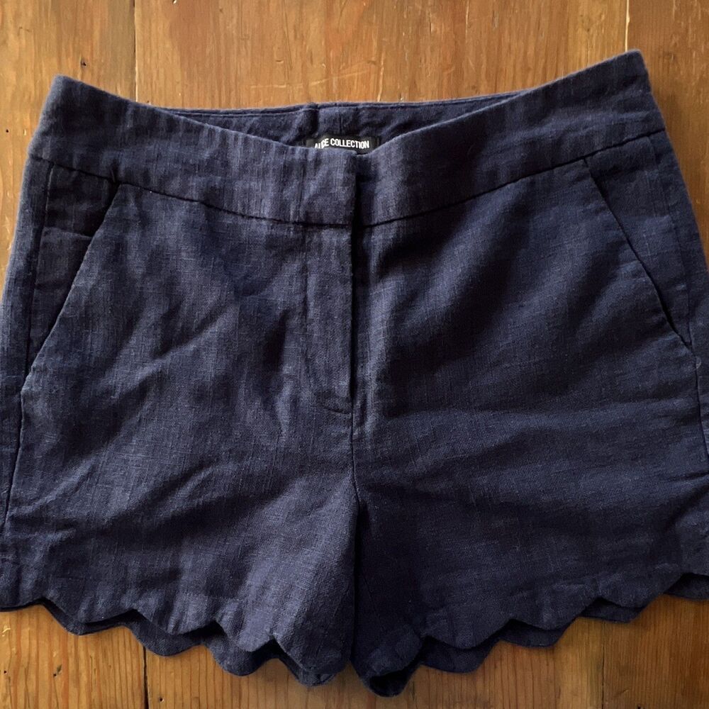 ALICE COLLECTION Women Navy Linen Chino Shorts Scalloped Hem Size 2